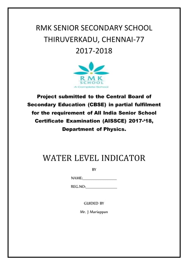 PHYSICS INVESTIGATORY PROJECT ON WATER LEVEL INDICATOR | PDF