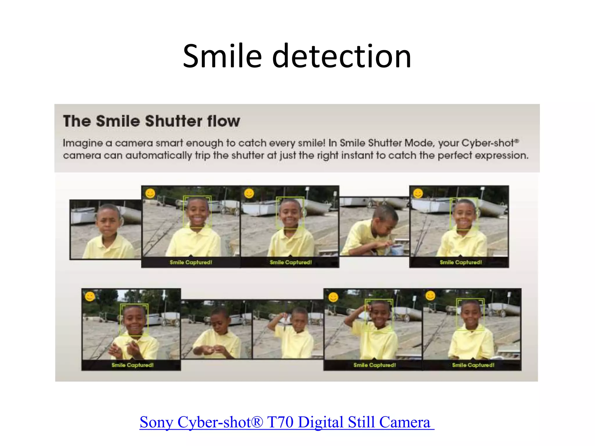 Smile detection
Sony Cyber-shot® T70 Digital Still Camera
 