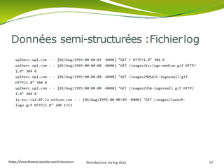 Données semi-structurées :Fichierlog
Introduction au big data 13https://inesslimene.wixsite.com/moncours
 