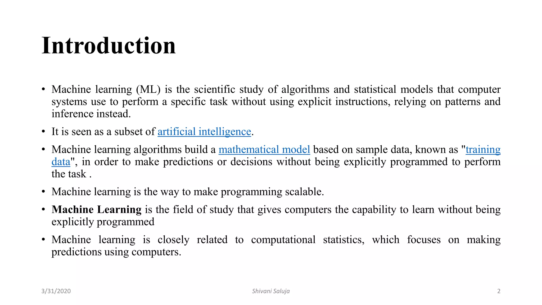 Introduction to Machine Learning | PPT | Free Download