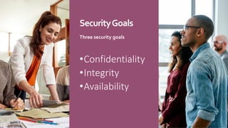 SecurityGoals
Three security goals
•Confidentiality
•Integrity
•Availability
 