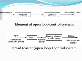 Element of open loop control systems
Bread toaster (open loop ) control system
 