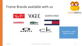 Frame Brands available with us
9/4/2023 For Internal use only – Do not disclose or copy 18
CLEAR DEKHO HOME
BRANDS FRAMES
 