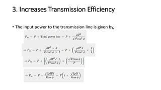 3. Increases Transmission Efficiency
• The input power to the transmission line is given by,
 
