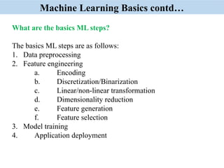 Machine Learning Contd Introduction of Department of computer science | PPTX