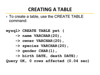 Introduction databases and MYSQL | PPTX