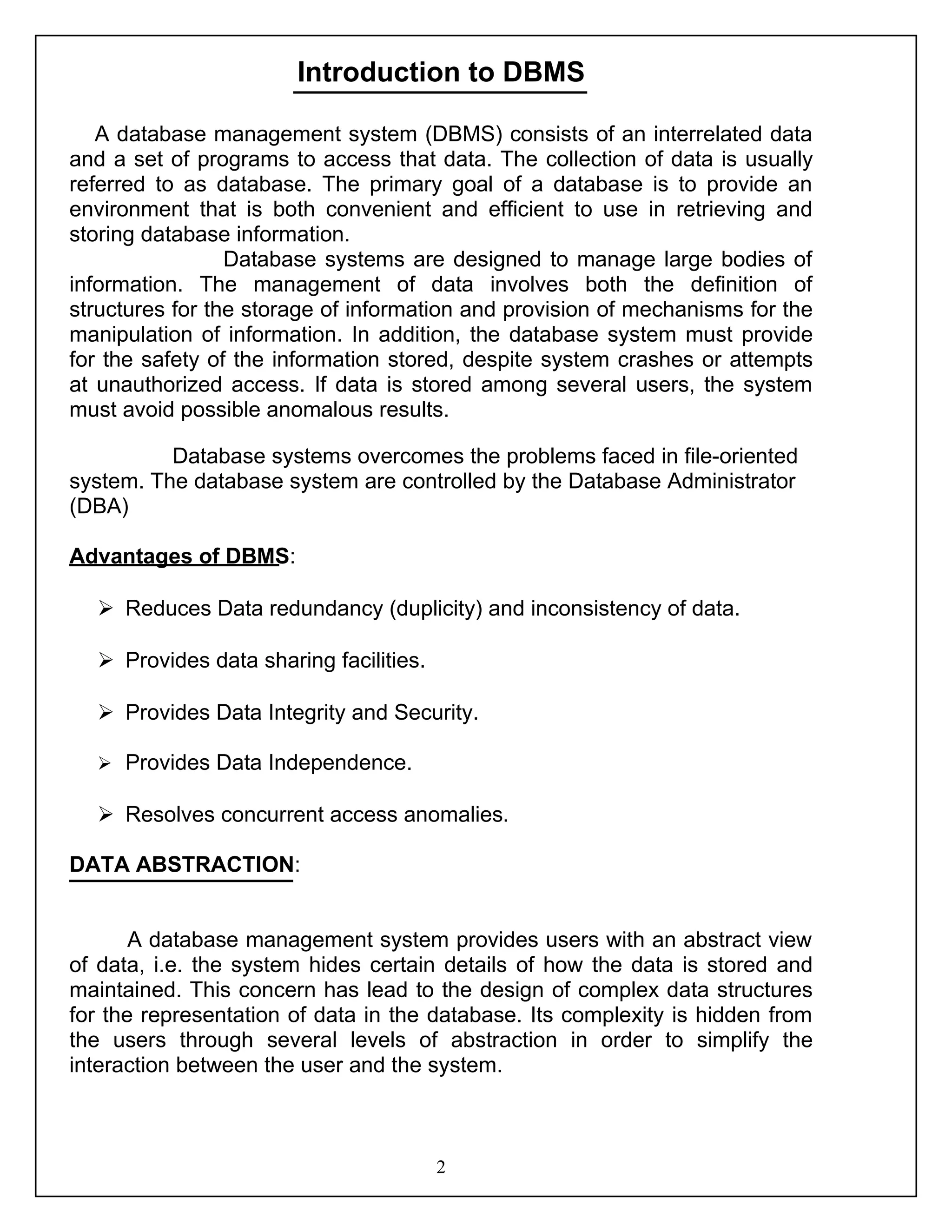 Introduction to Database Management System | PDF