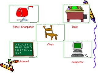 Pencil Sharpener Desk Blackboard Computer Chair 