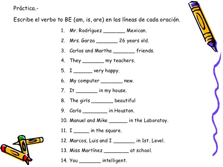 Ejercicios Del Verbo To Be
