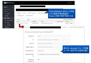 例えば、abcdefg グループ所属
ユーザーを許可する設定を書く
ProtocolMapper SPIとして作成
すると標準の管理画面の
Mapper定義で設定可能になる
 