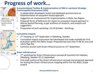 www.panbalticscope.eu
Progress of work…
7
Ecosystembased Toolbox & Implementation of EBA in sub-basin Strategic
Environmen...