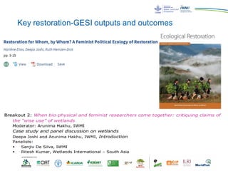 Key restoration-GESI outputs and outcomes
 