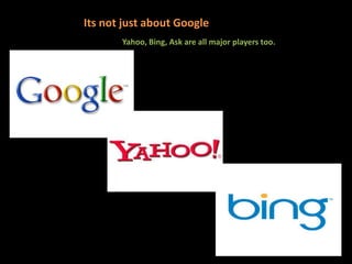 Its not just about Google
Yahoo, Bing, Ask are all major players too.
 