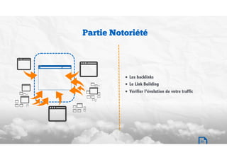Partie Notoriété
• Les backlinks
• Le Link Building
• Vérifier l’évolution de votre traffic
22
 