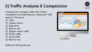 2) Traﬃc Analysis & Competition
Compare your site/app’s trafﬁc with 3 major
competitors via similarweb.com / alexa.com / I...