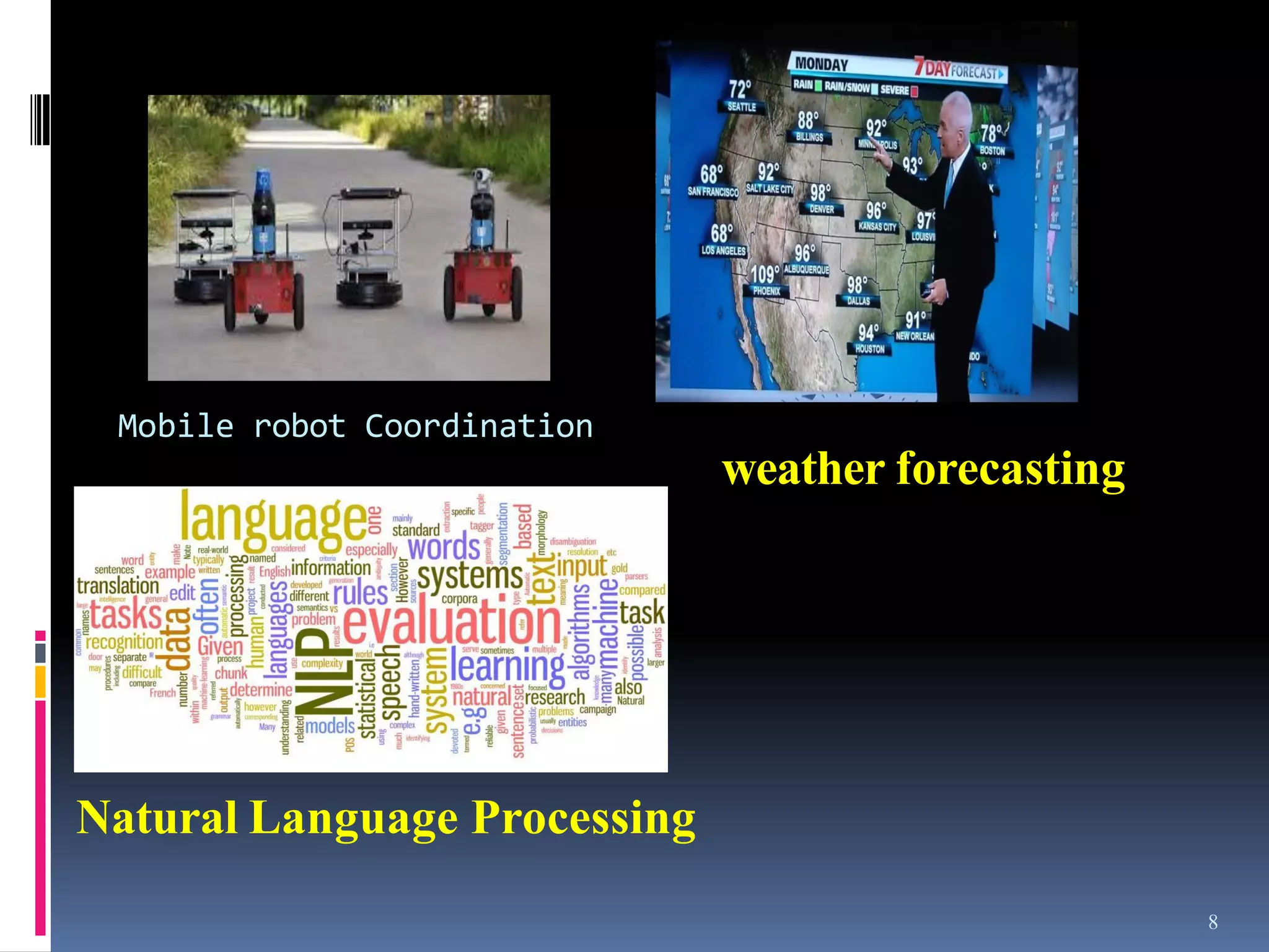 8
Mobile robot Coordination
weather forecasting
Natural Language Processing
 