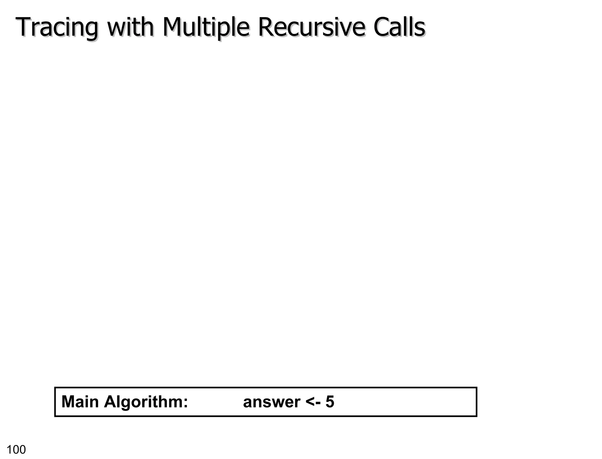 Tracing with Multiple Recursive Calls Main Algorithm:  answer <- 5 