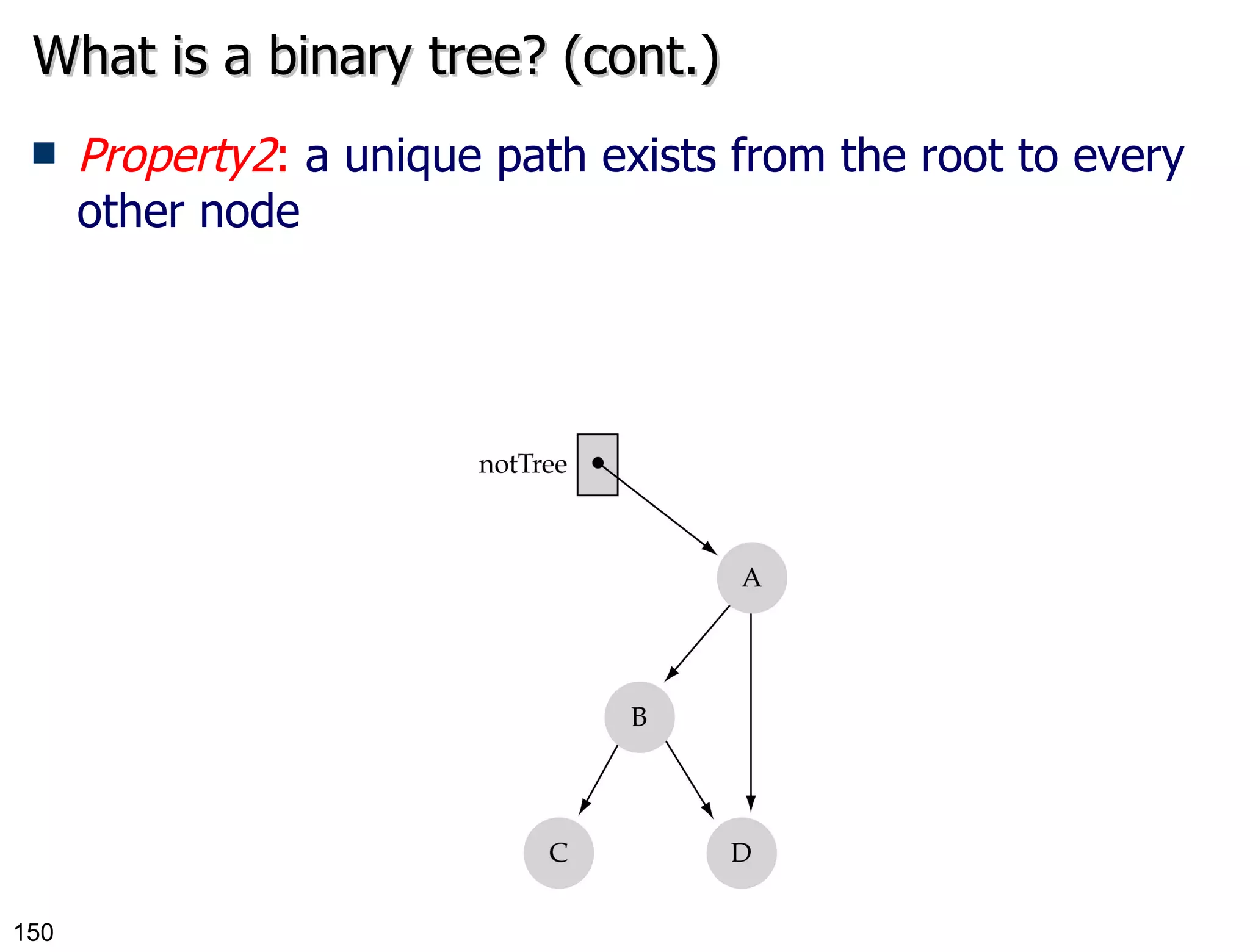 Property2 :  a unique path exists from the root to every other node  What is a binary tree? (cont.) 