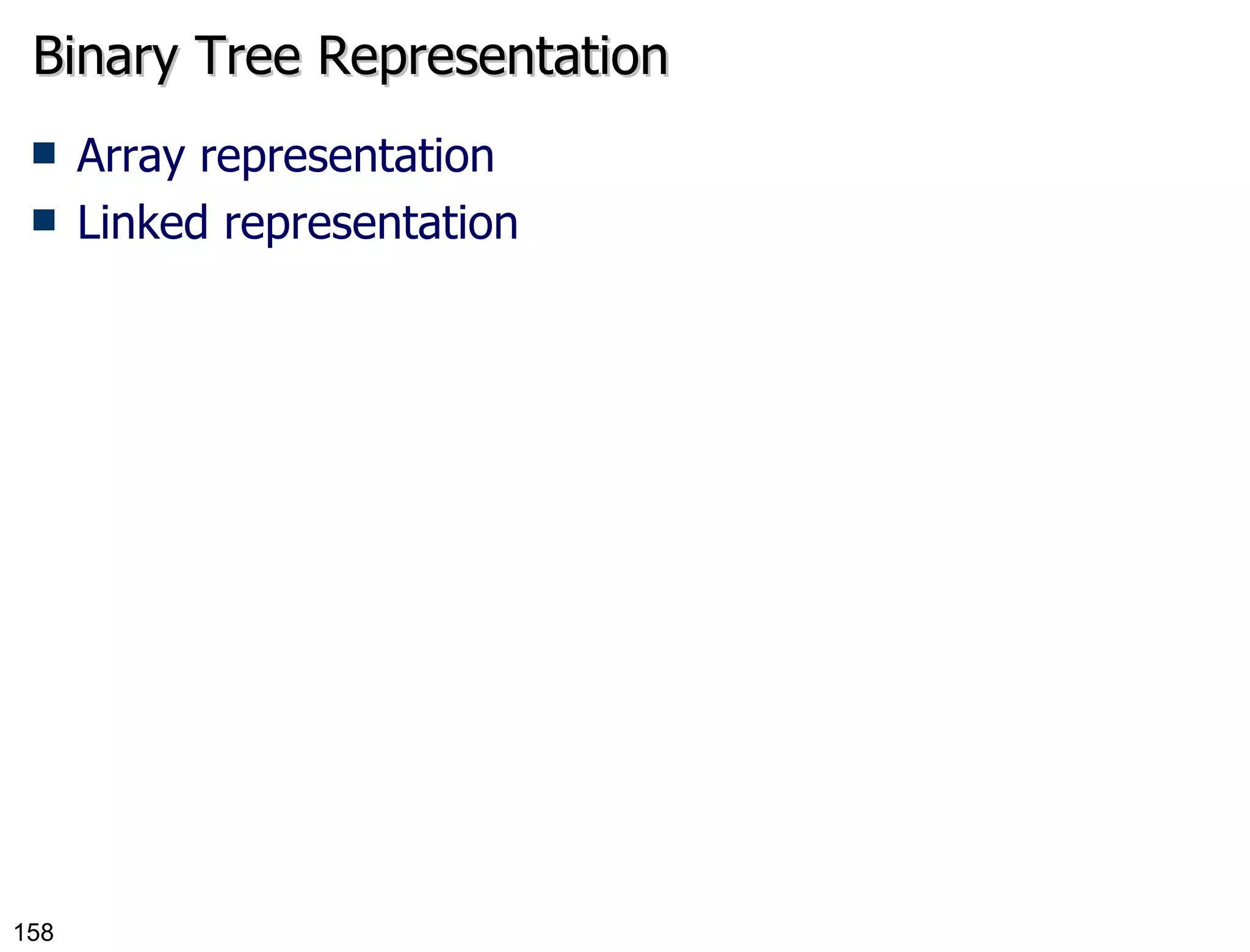 Binary Tree Representation Array representation Linked representation 