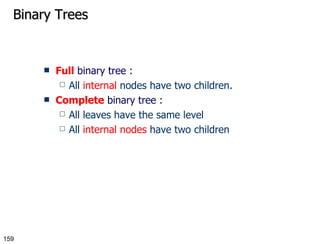 Binary Trees Full  binary tree :  All  internal  nodes have two children. Complete  binary tree : All leaves have the same level All  internal nodes  have two children 