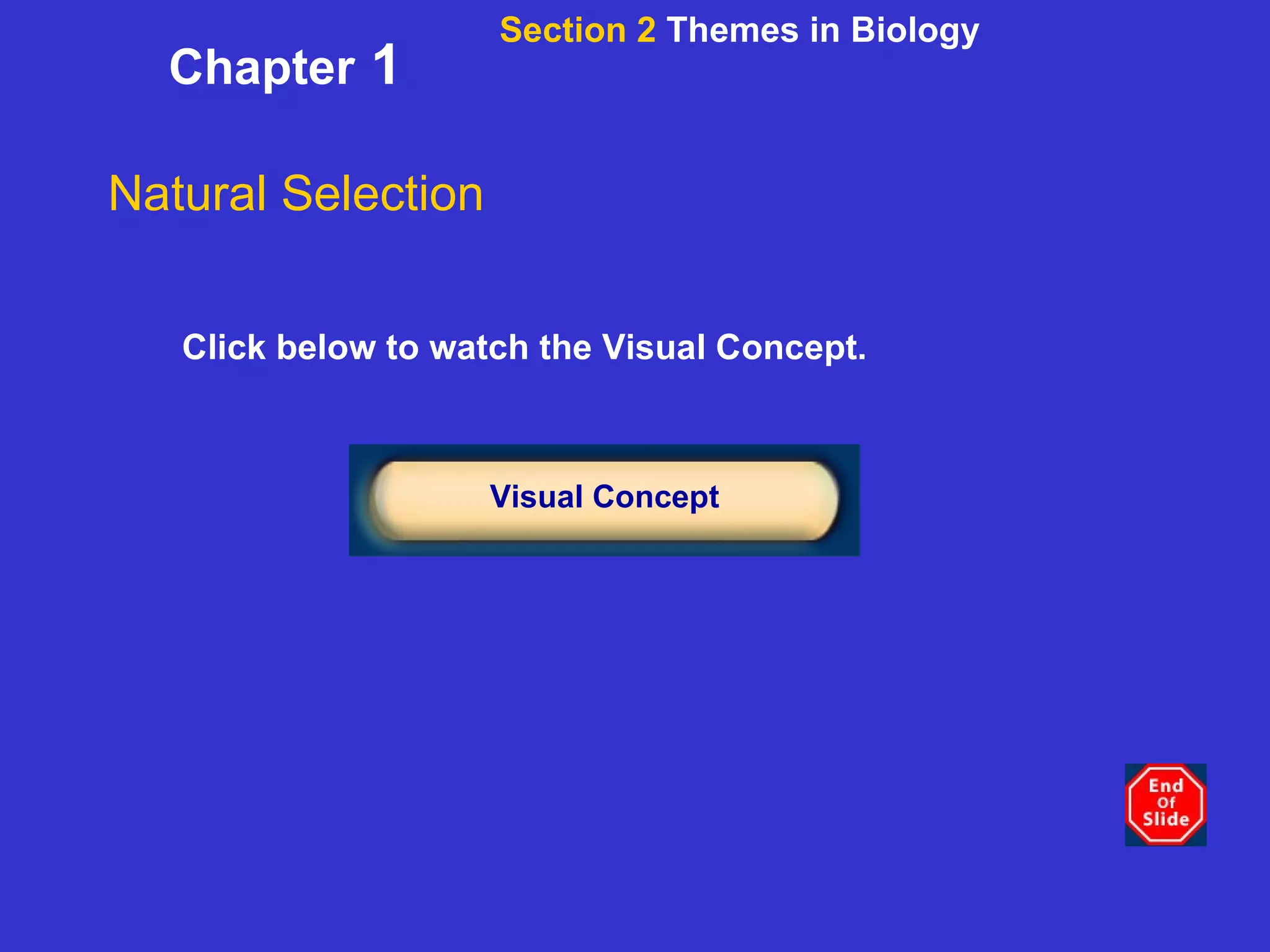 Chapter  1 Click below to watch the Visual Concept. Visual Concept Natural Selection Section 2  Themes in Biology 