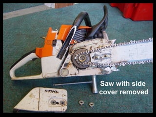 Saw with side  cover removed 