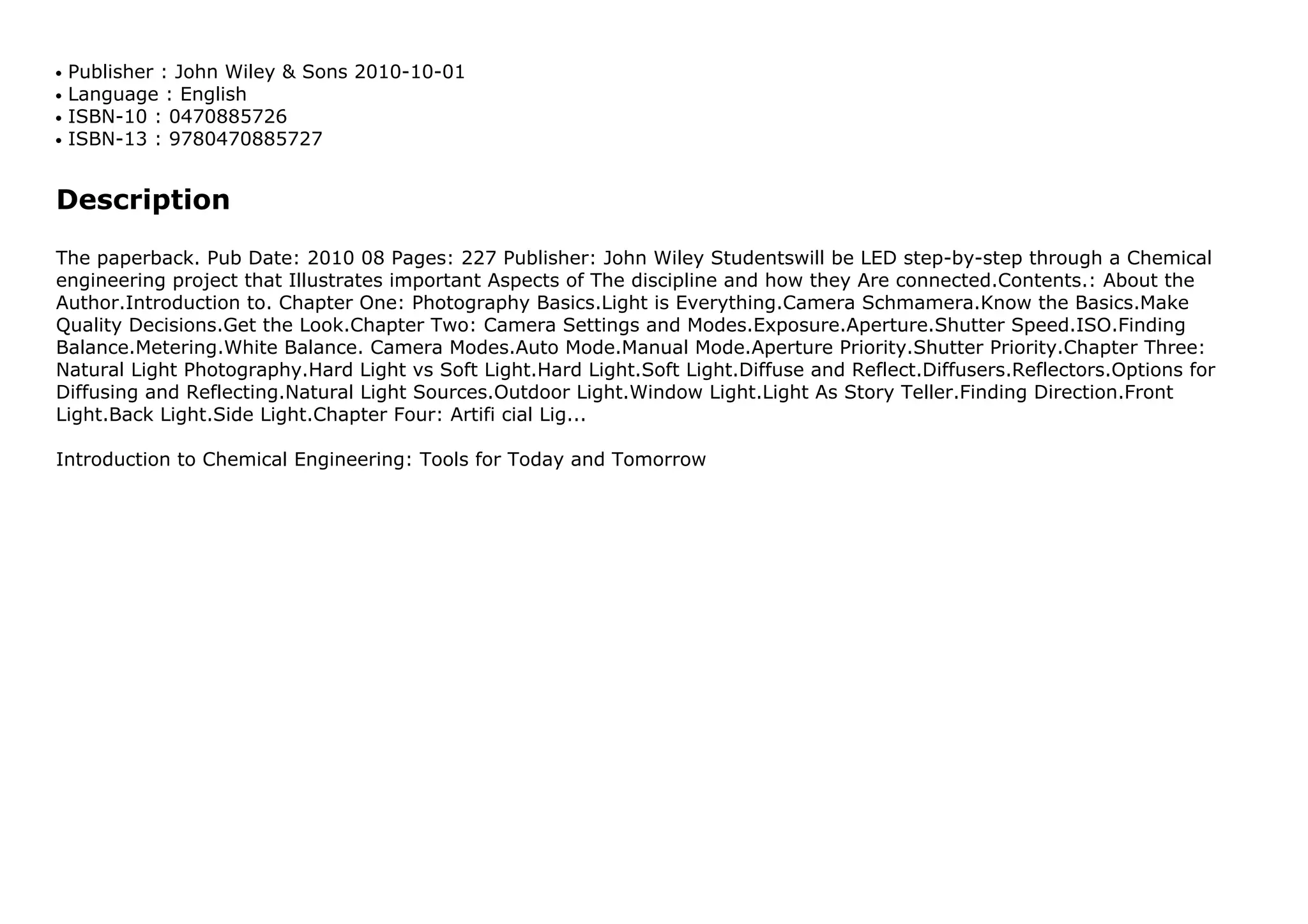 Introduction To Chemical Engineering Tools For Today And Tomorrow Pdf