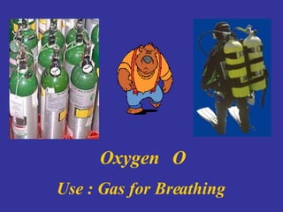 Oxygen  O Use : Gas for Breathing  