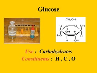 Glucose Use  :  Carbohydrates Constituents  :  H , C , O 