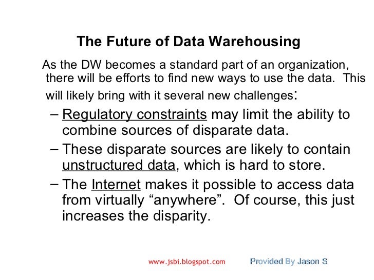 introduction to data warehousing Introduction to data warehousing defined in many different ways, but not rigorously a decision support database that is maintained separately from the organization. introduction to data warehousing Introduction to data warehousing defined in many different ways, but not rigorously a decision support database that is maintained separately from the organization.