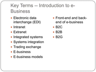 Your individual projects focuses on e-commerce although there are small scale components of e-business (e.g. Integration with third party websites)