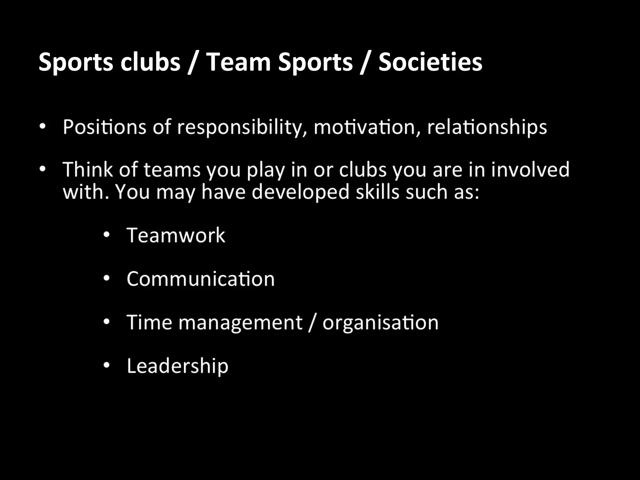 Sports clubs / Team Sports / Societies

 