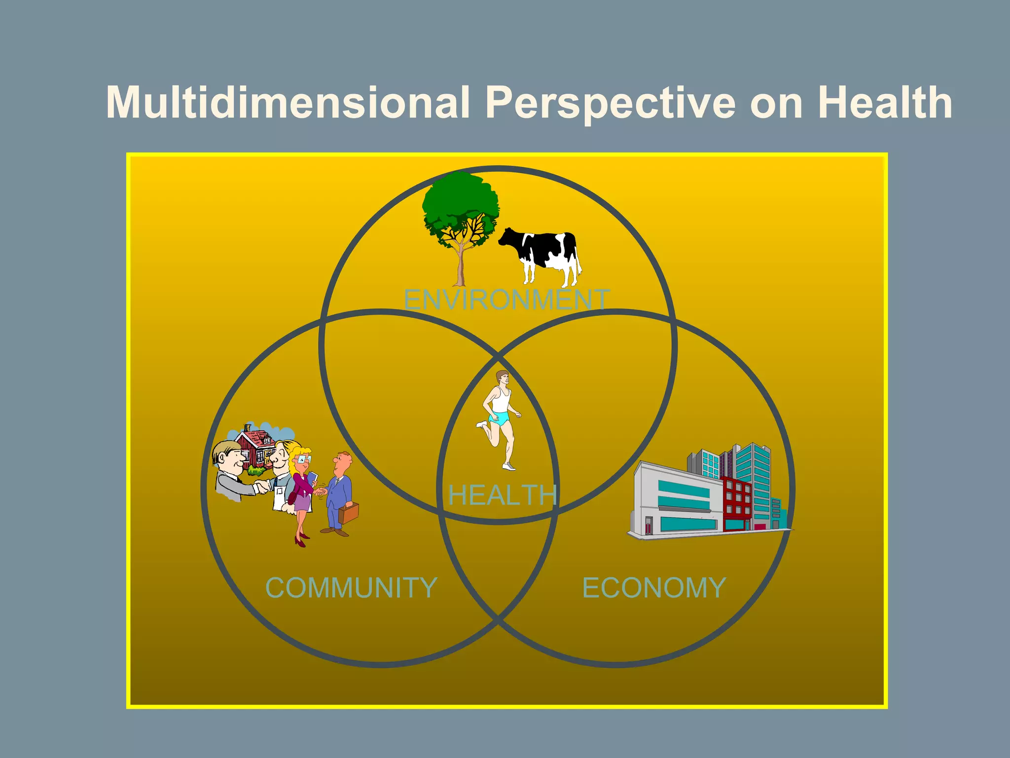 Multidimensional Perspective on Health ENVIRONMENT HEALTH COMMUNITY ECONOMY 