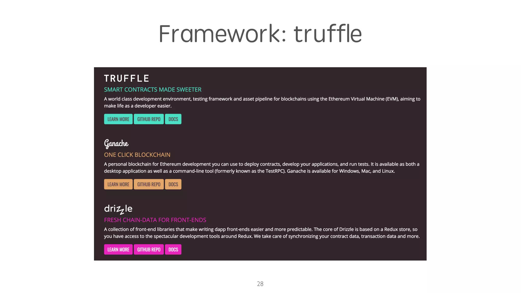 Framework: trufﬂe
28
 