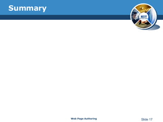 Summary Web Page Authoring Slide  