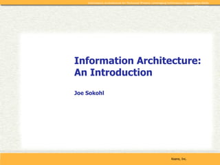 Information Architecture: An Introduction Joe Sokohl 
