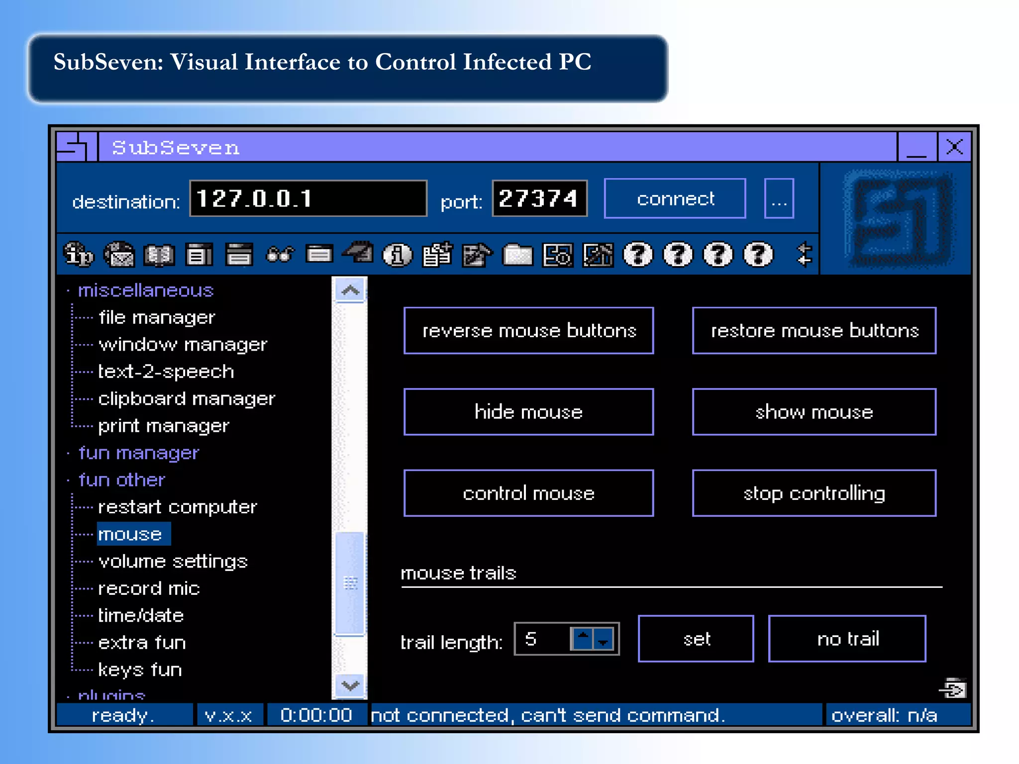 SubSeven: Visual Interface to Control Infected PC 