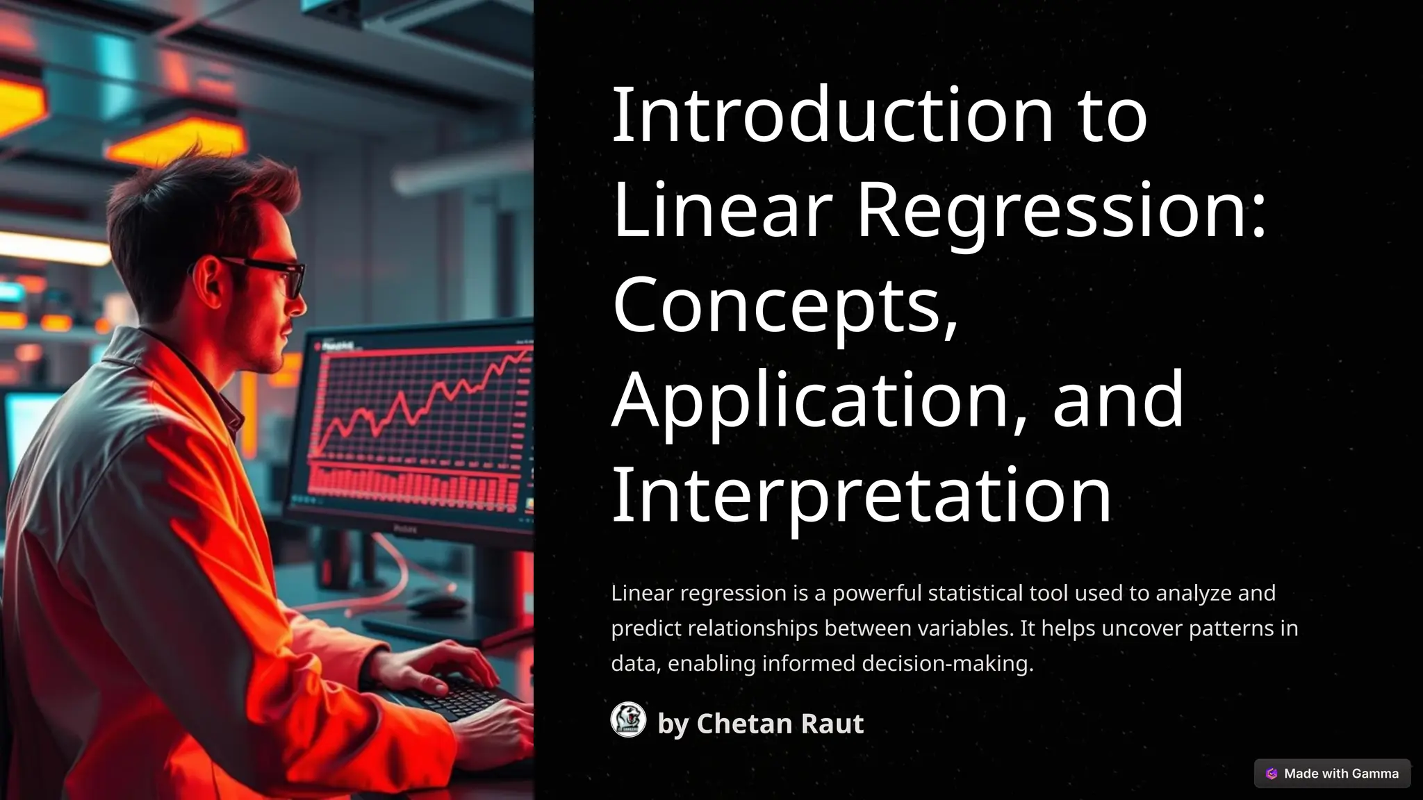 Introduction to
Linear Regression:
Concepts,
Application, and
Interpretation
Linear regression is a powerful statistical tool used to analyze and
predict relationships between variables. It helps uncover patterns in
data, enabling informed decision-making.
by Chetan Raut
 
