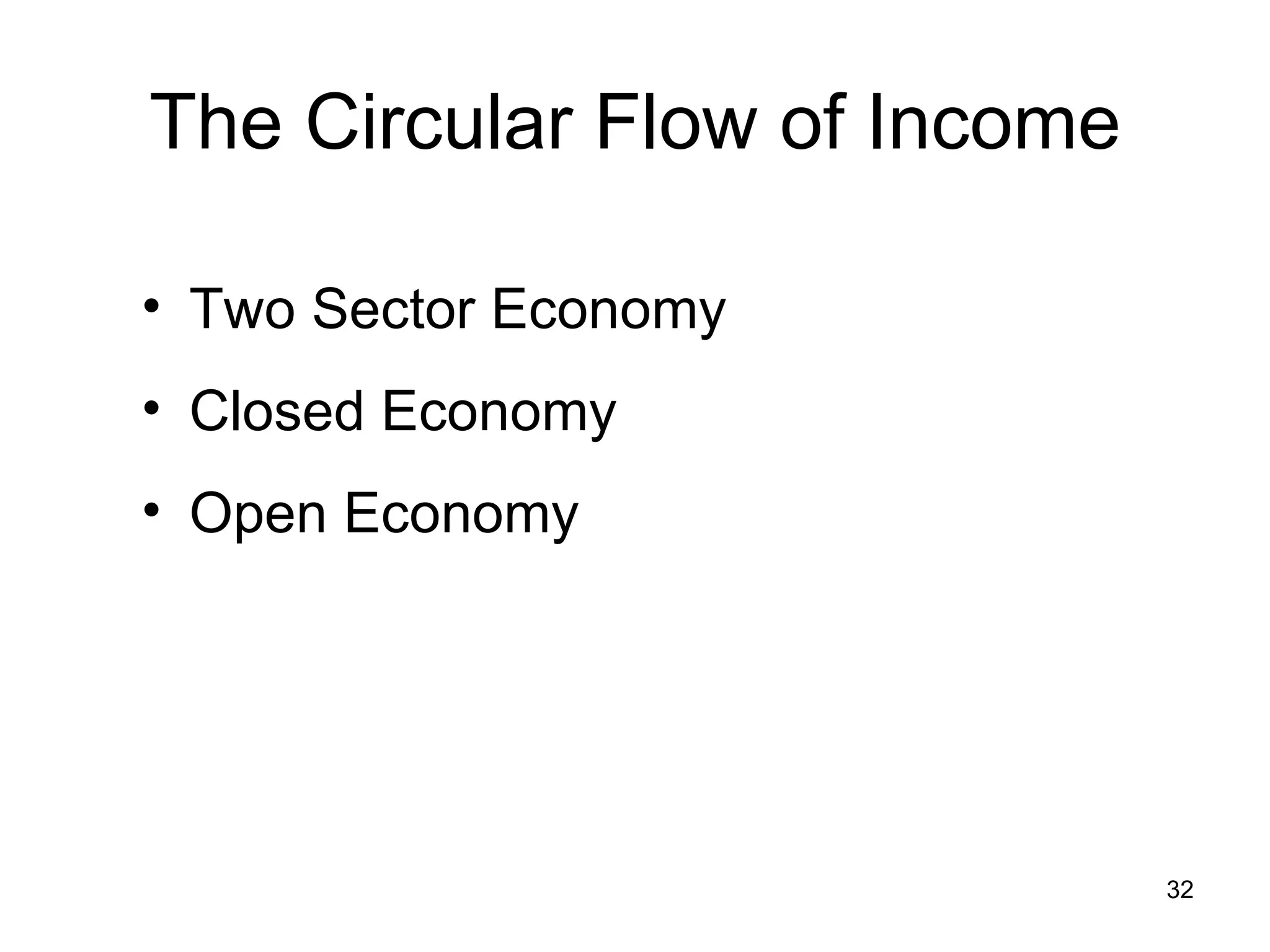 The Circular Flow of Income Two Sector Economy Closed Economy Open Economy 