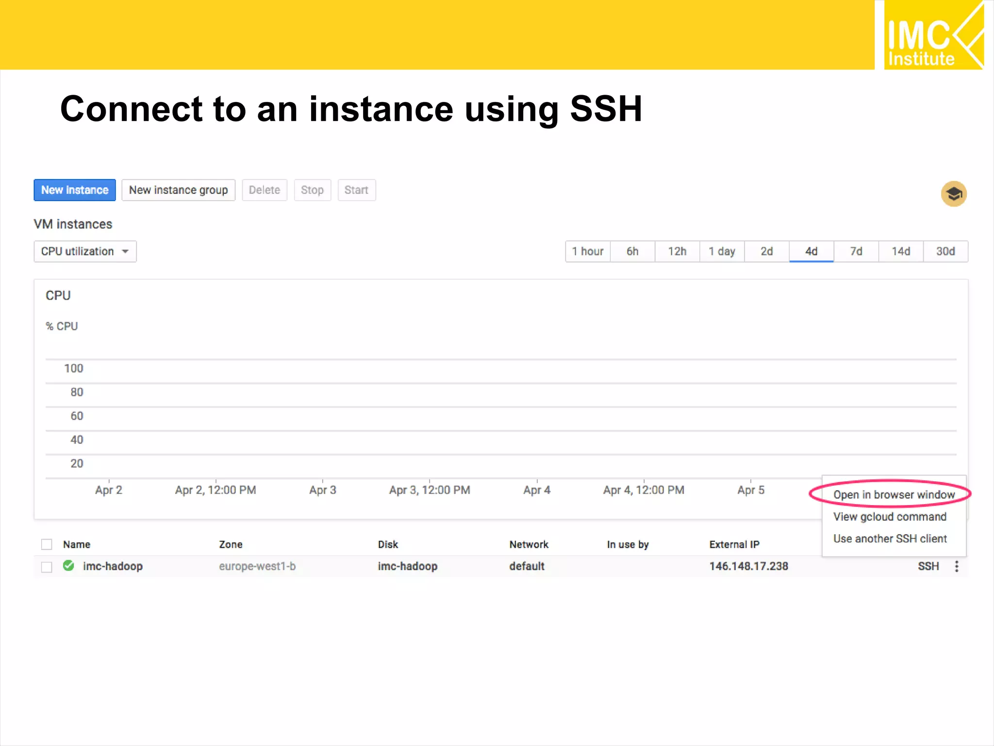 18
Connect to an instance using SSH
 
