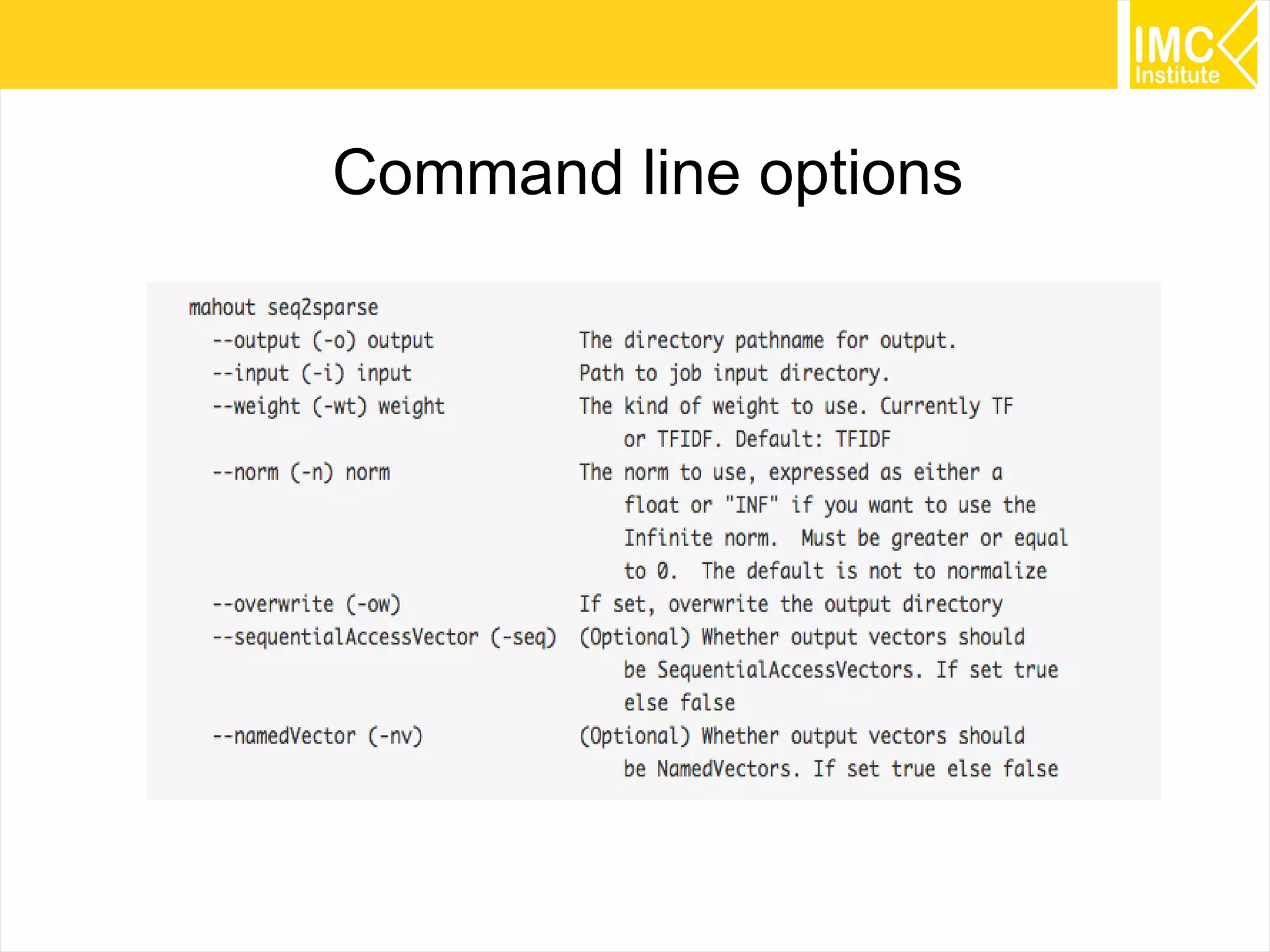 62
Command line options
 