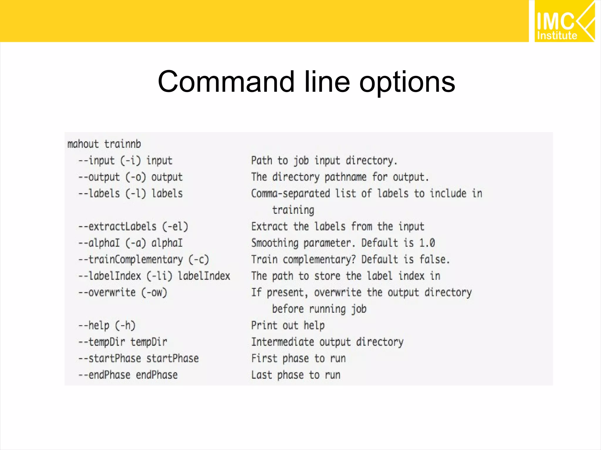 63
Command line options
 