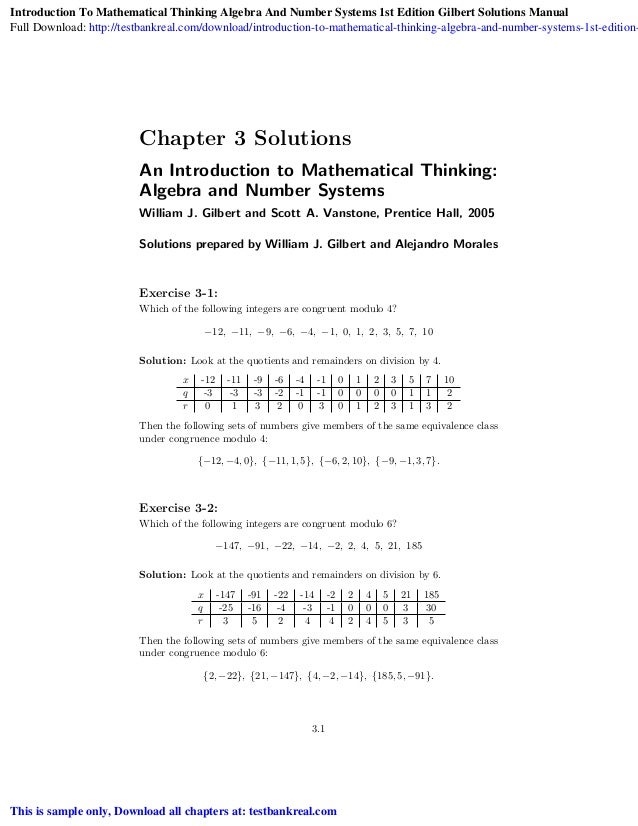 Introduction To Mathematical Thinking Algebra And Number Systems 1st