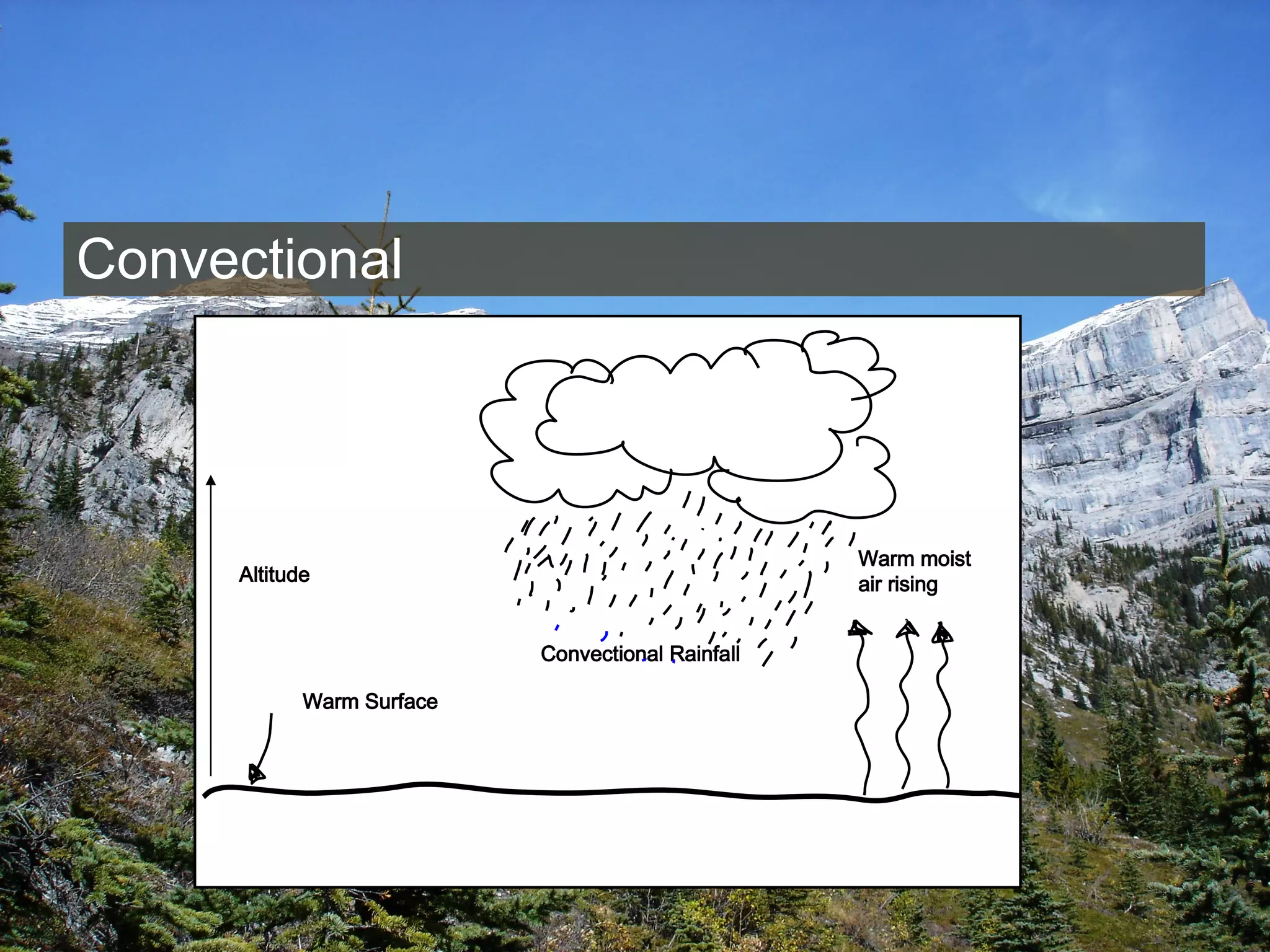 Convectional Warm Surface  Warm moist air rising  Altitude   Convectional Rainfall  