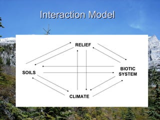 Interaction Model  RELIEF SOILS CLIMATE BIOTIC SYSTEM 
