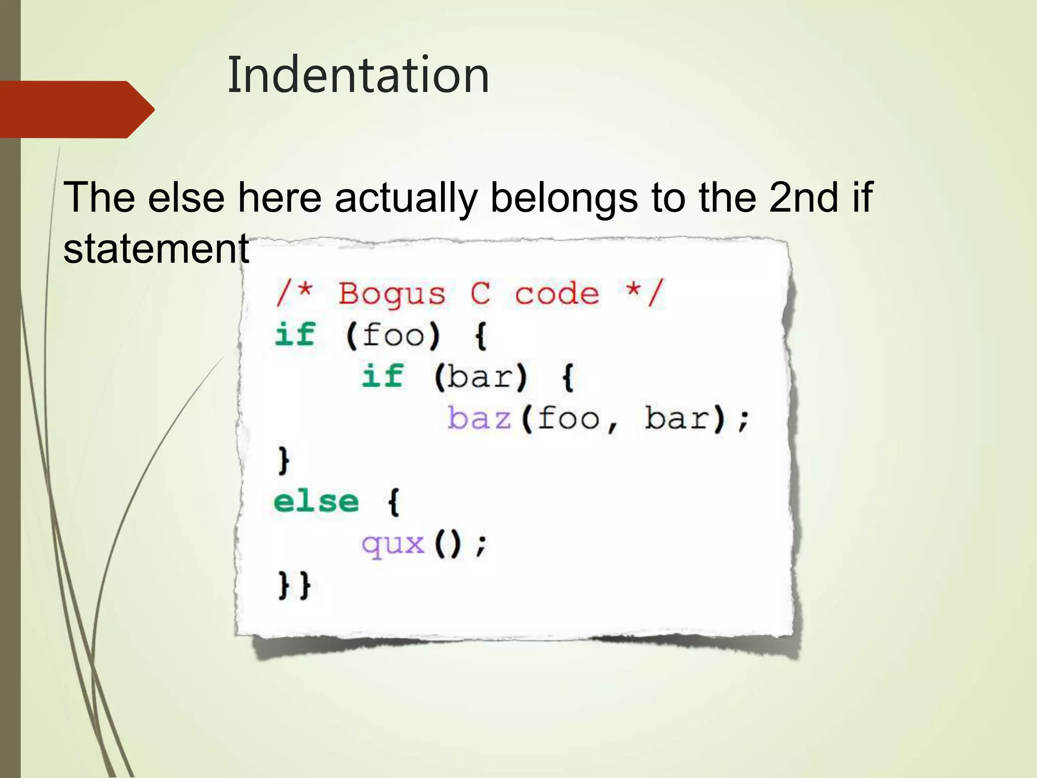 Indentation
The else here actually belongs to the 2nd if
statement
 