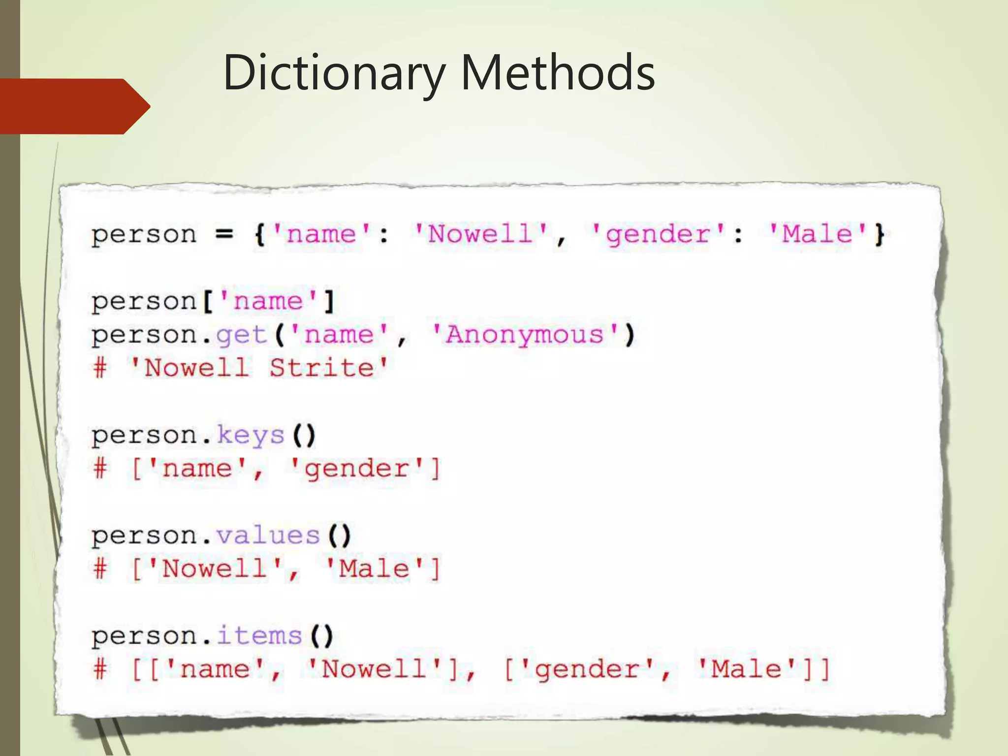 Dictionary Methods
 
