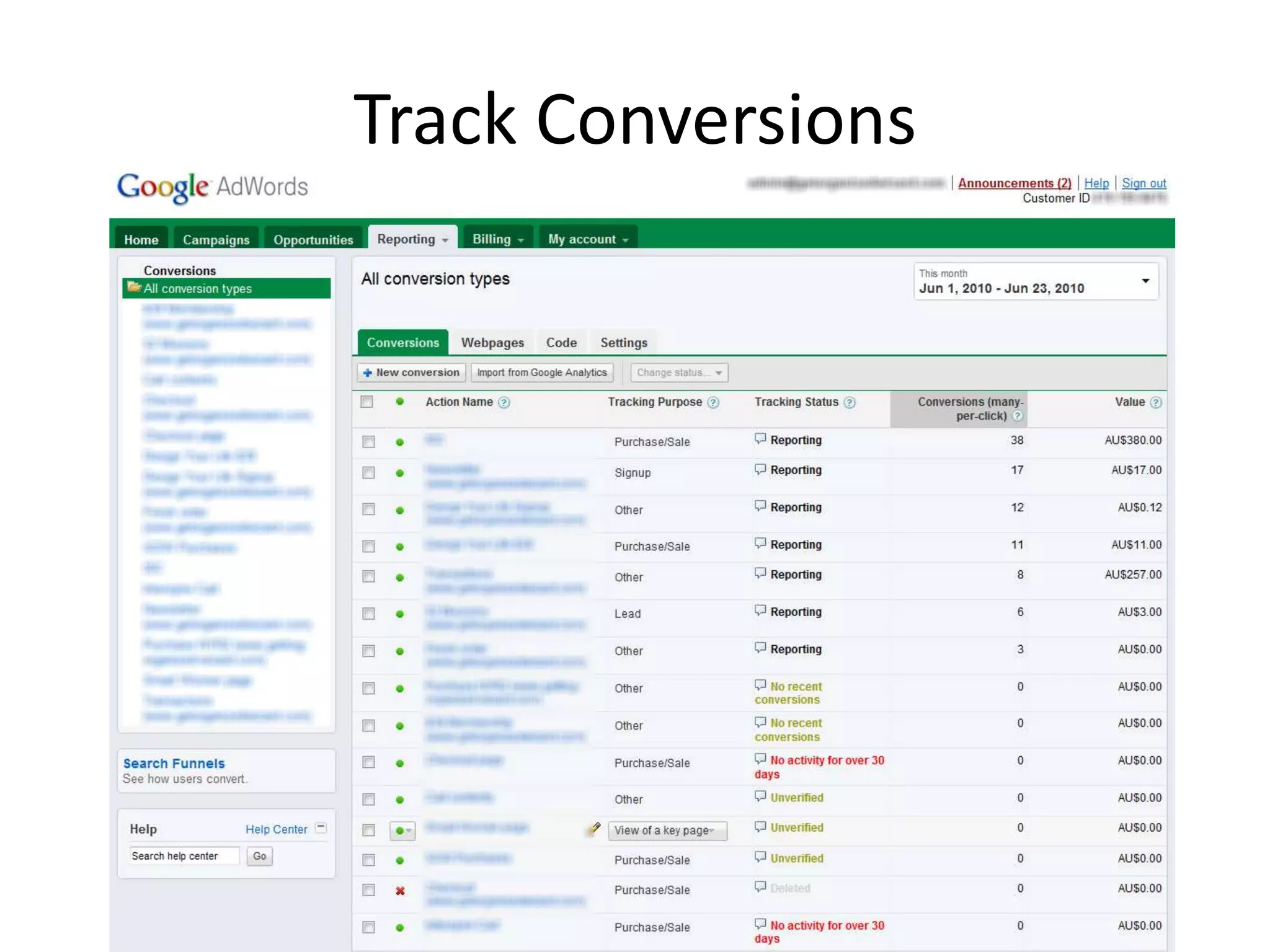 Track Conversionswww.craigbailey.net 