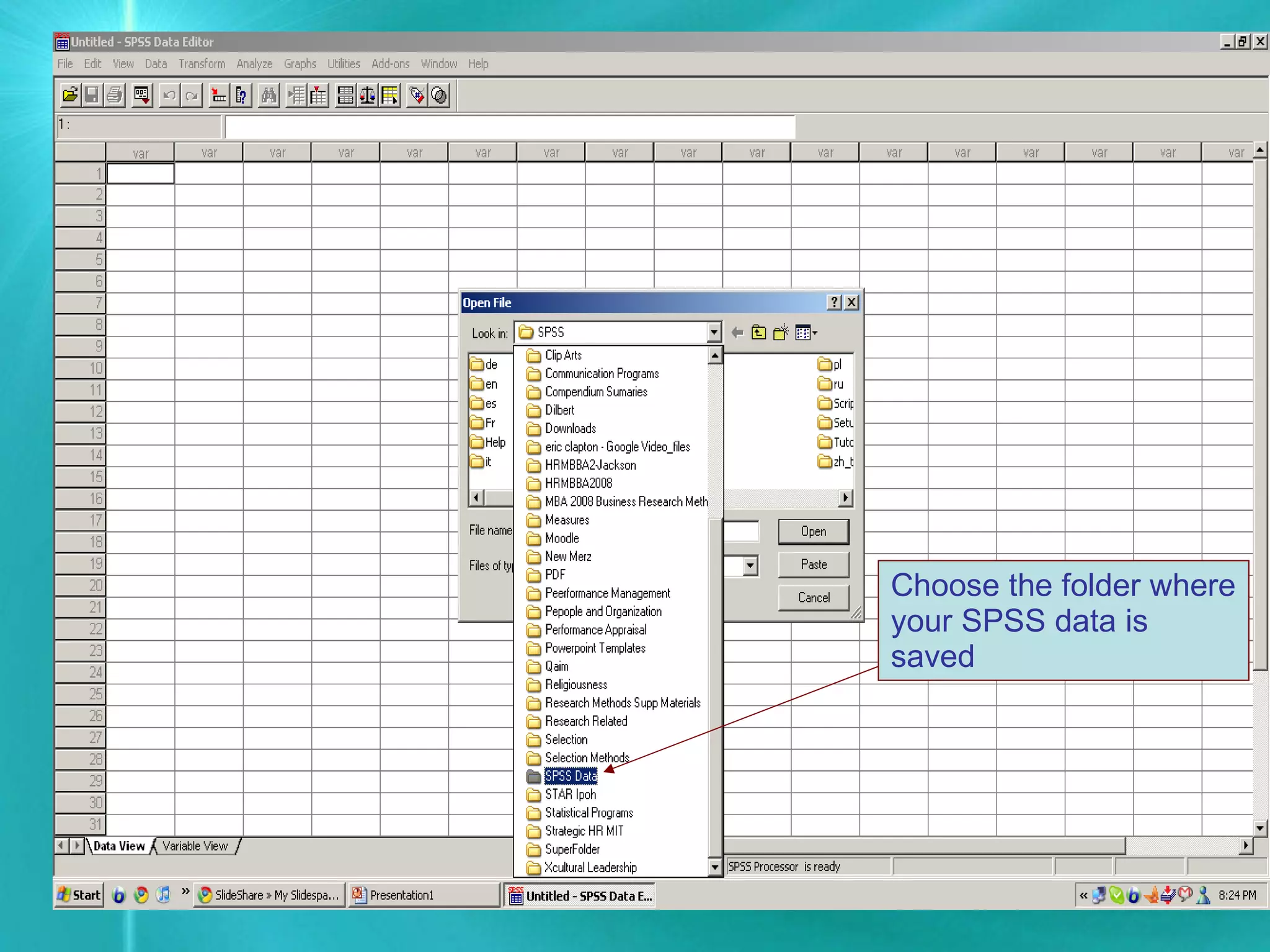 Choose the folder where your SPSS data is saved