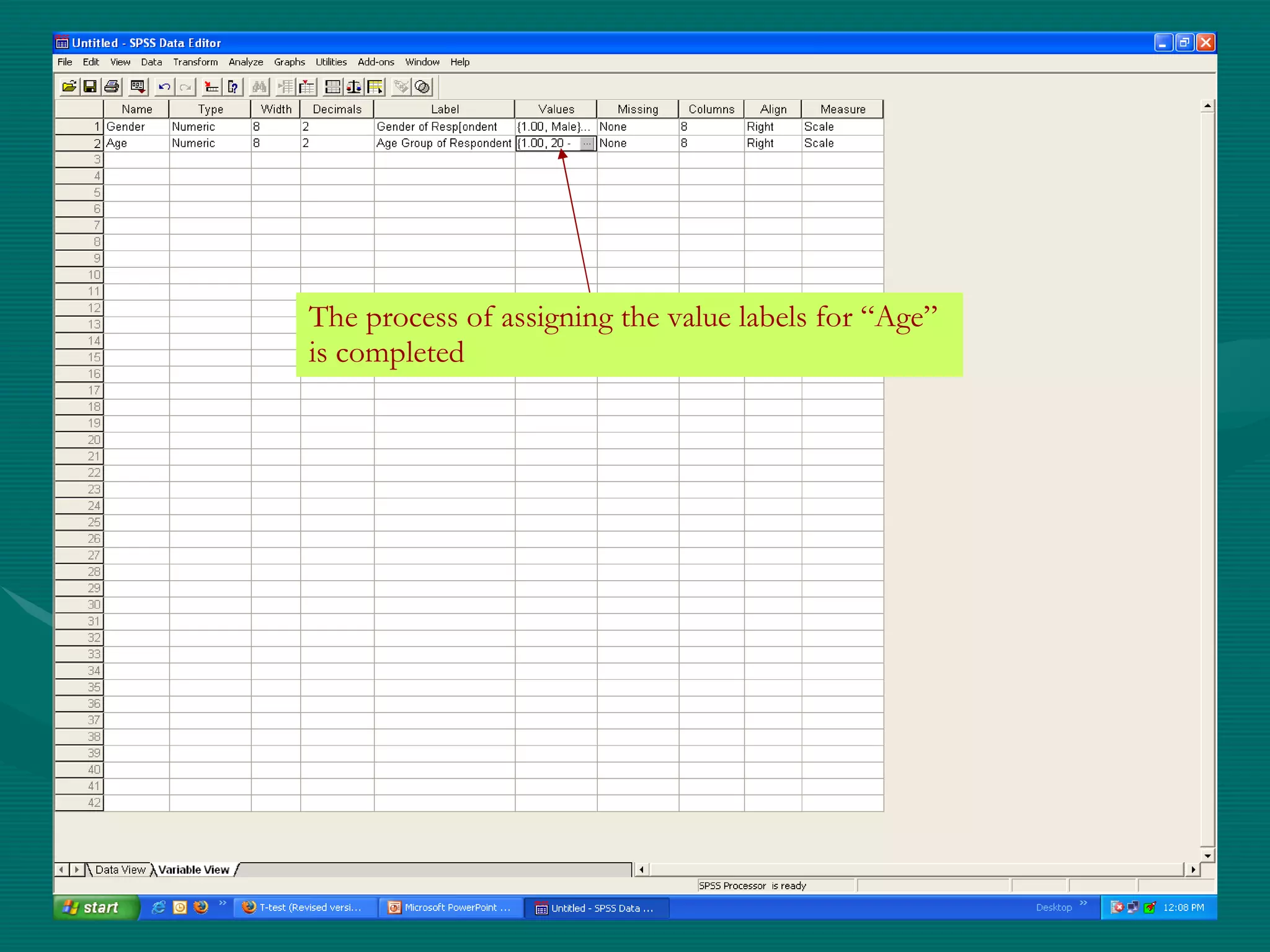 The process of assigning the value labels for “Age” is completed 